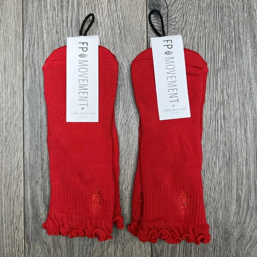 2 Pack Free People Movement Red Ruffle Sport Socks Winterberry $18